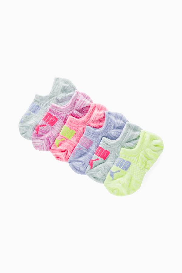 Girls' Non-Terry No-Show Socks [6-Packs], WHITE / PINK, extralarge